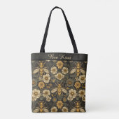 Zwarte Gele Bijen  Bloemen Custom Phrase Tote Bag (Achterkant)