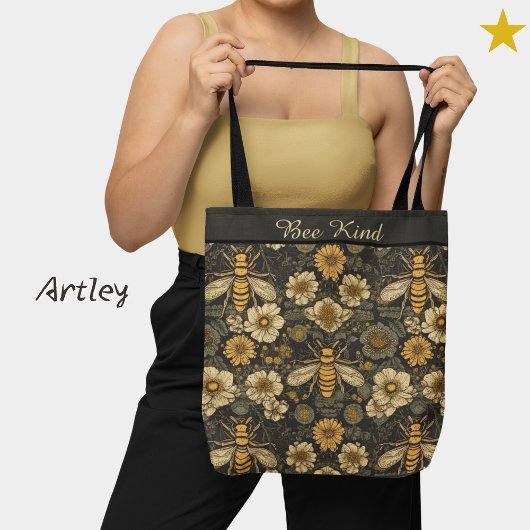 Zwarte Gele Bijen  Bloemen Custom Phrase Tote Bag