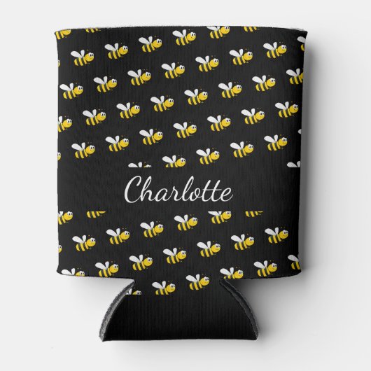 Zwarte gele bijen naam script blikjeskoeler (Voorkant)