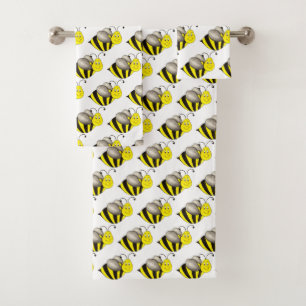 Zwarte Gele Cartoon Bumblebee Honeybee Bad Handdoek