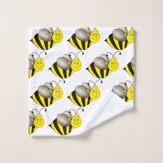 Zwarte Gele Cartoon Bumblebee Honeybee Bad Handdoek (Wasdoekje)
