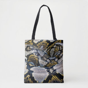 Zwarte, gele en grijze python tote bag