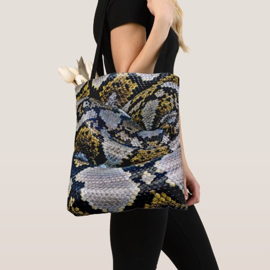 Zwarte, gele en grijze python tote bag (Dichtbij)