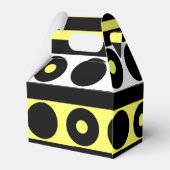 Zwarte, gele en witte pooldots en stripes bedankdoosjes (Achterkant)