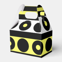 Zwarte, gele en witte pooldots en stripes bedankdoosjes