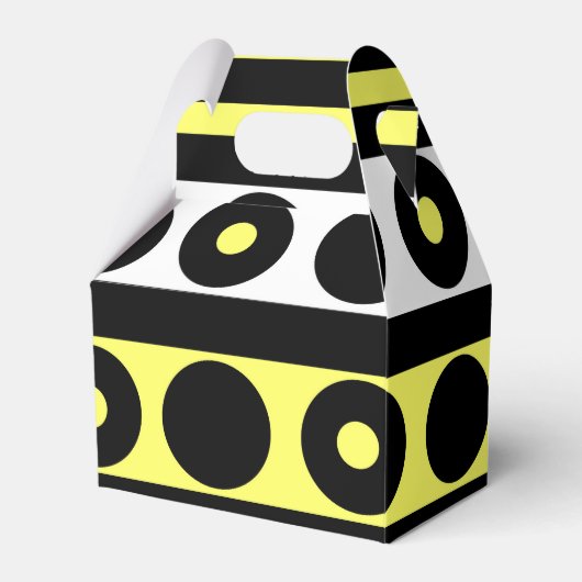 Zwarte, gele en witte pooldots en stripes bedankdoosjes (Voorkant Zijde)