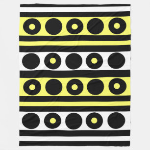 Zwarte, gele en witte pooldots en stripes fleece deken