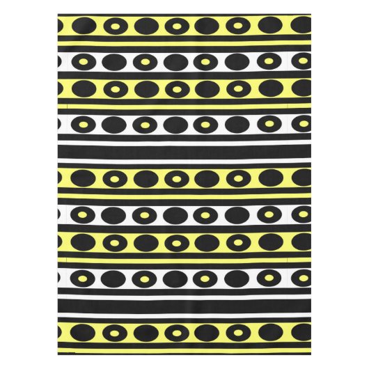 Zwarte, gele en witte pooldots en stripes tafelkleed (Voorkant)