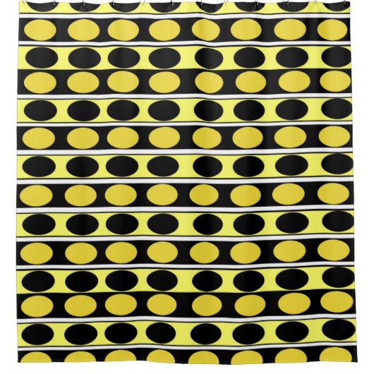 Zwarte, gele en witte strepen en pooldots douchegordijn (Voorkant)