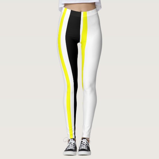 Zwarte gele en witte strepen leggings (Voorkant)