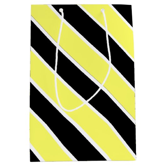 Zwarte, gele en witte strepen medium cadeauzakje (Voorkant)
