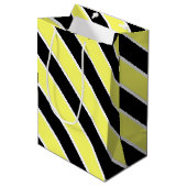 Zwarte, gele en witte strepen medium cadeauzakje (Voorkant Gekanteld)