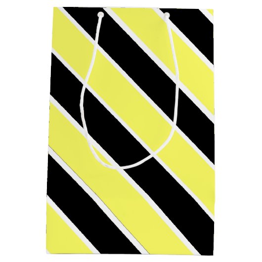 Zwarte, gele en witte strepen medium cadeauzakje (Achterkant)