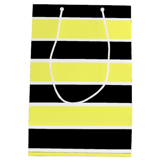 Zwarte, gele en witte strepen medium cadeauzakje (Achterkant)