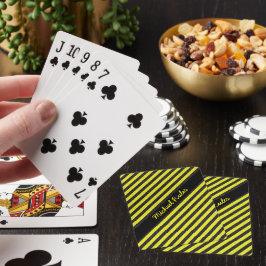 Zwarte Gele Faux Glitter Diagonale Stripes Naam Pokerkaarten