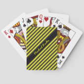 Zwarte Gele Faux Glitter Diagonale Stripes Naam Pokerkaarten (Achterkant)