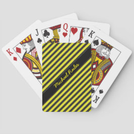 Zwarte Gele Faux Glitter Diagonale Stripes Naam Pokerkaarten