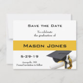 Zwarte Gele Gele Gradup en Aangepast Tassel Save The Date (Voorkant)