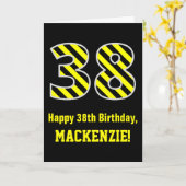 Zwarte & Gele Gestreepte "38"; 38ste Verjaardag + Kaart (Gele Bloem)