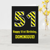 Zwarte & Gele Gestreepte "51"; 51ste Verjaardag + Kaart (Gele Bloem)