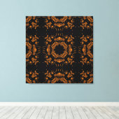 Zwarte, gele koperen Floral DamasRetro Canvas Afdruk (Insitu (Houten vloer))