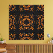 Zwarte, gele koperen Floral DamasRetro Canvas Afdruk (Insitu (Woonkamer))