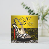 Zwarte Gele Luipaard Verjaardagsfeest Uitnodiginge Kaart (Staand voorkant)