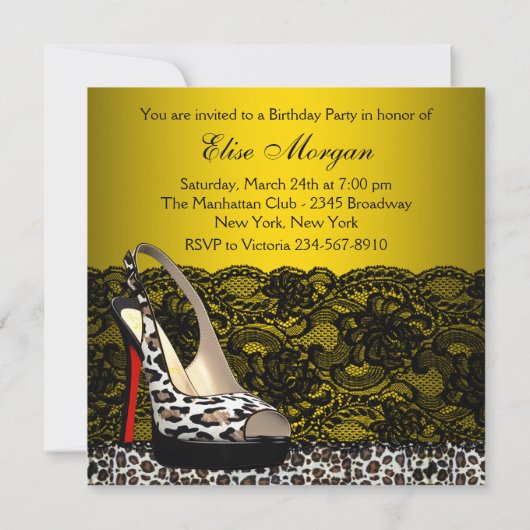 Zwarte Gele Luipaard Verjaardagsfeest Uitnodiginge Kaart (Achterkant)