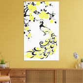 Zwarte gele pauw en kersenbloesems op maat canvas afdruk (Insitu (Woonkamer))