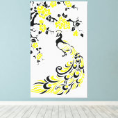 Zwarte gele pauw en kersenbloesems op maat canvas afdruk (Insitu (Houten vloer))