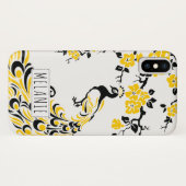 Zwarte gele pauw & kersenbloesem art nouveau Case-Mate iPhone case (Achterkant (horizontaal))