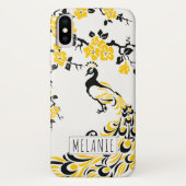 Zwarte gele pauw & kersenbloesem art nouveau Case-Mate iPhone case (Achterkant)