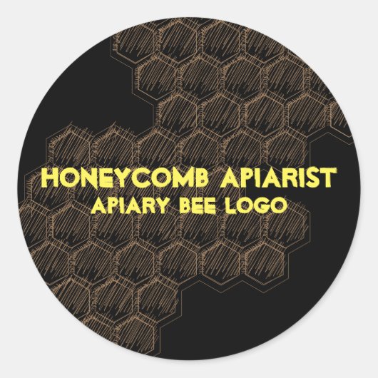 Zwarte Gele Schets Honeycomb Ronde Sticker (Voorkant)