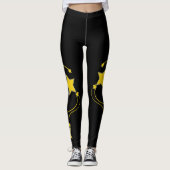 Zwarte Gele Sterren Broek Leggings (Voorkant)