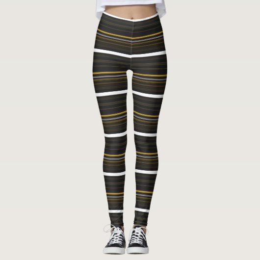Zwarte gele strepen leggings (Voorkant)