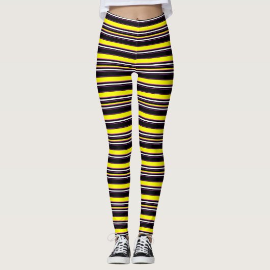 Zwarte gele strepen leggings (Voorkant)