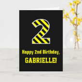 Zwarte & gele streping "2"; 2e verjaardag + naam kaart (Gele Bloem)