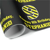 Zwarte & gele strips "9"; negende verjaardag + naa cadeaupapier (Rol Hoek)