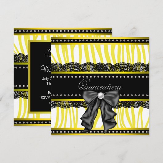 Zwarte Gele Zebra Quinceanera Party Uitnodigingen (Voorkant / Achterkant)