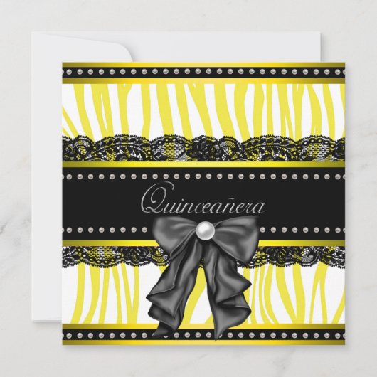 Zwarte Gele Zebra Quinceanera Party Uitnodigingen (Voorkant)