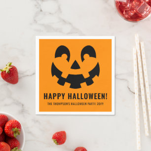 Zwarte Gelukkig Halloween Pompoen Gezicht Vorm Op Servet