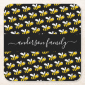 Zwarte gelukkige hommels humor monogram schrift kartonnen onderzetters (Voorkant)