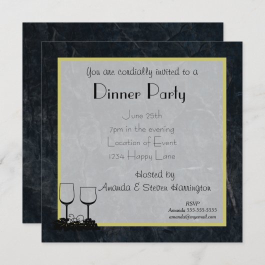 Zwarte gemarmerde steendiner kaart (Voorkant / Achterkant)