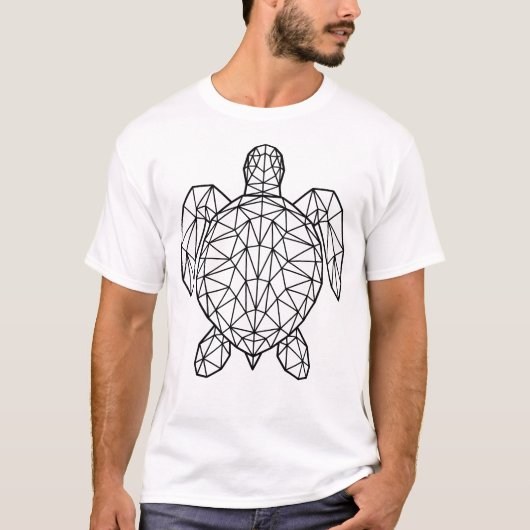 Zwarte geometrische draadframe zeeschildpad t-shirt (Voorkant)