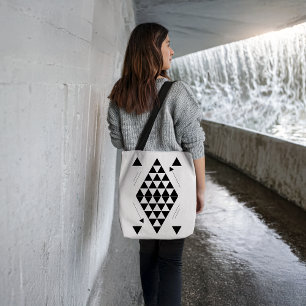 zwarte geometrische driehoeken tote bag