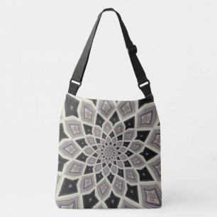 Zwarte geometrische spiraal fractale mozaïek kunst crossbody tas