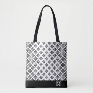 Zwarte geometrische vormen en streep tote bag