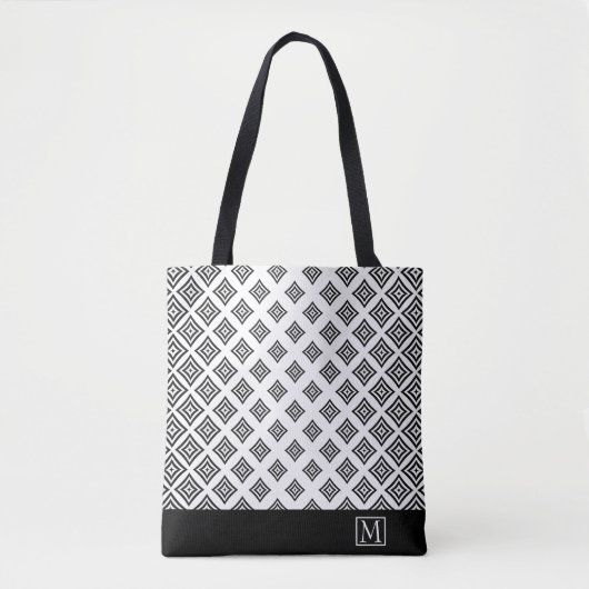 Zwarte geometrische vormen en streep tote bag (Voorkant)