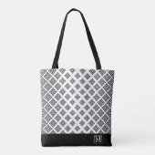 Zwarte geometrische vormen en streep tote bag (Achterkant)