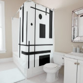 Zwarte geometrische vormen op een Shower Curtain Douchegordijn (In situ)